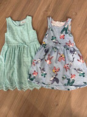 H&M lot of 2 Dresses girls size 4 6 birds lace